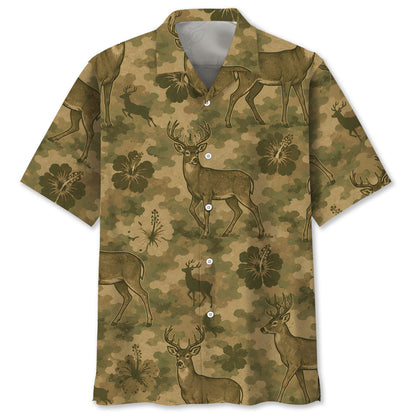 Deer Hibiscus Camouflage Hawaiian Shirt