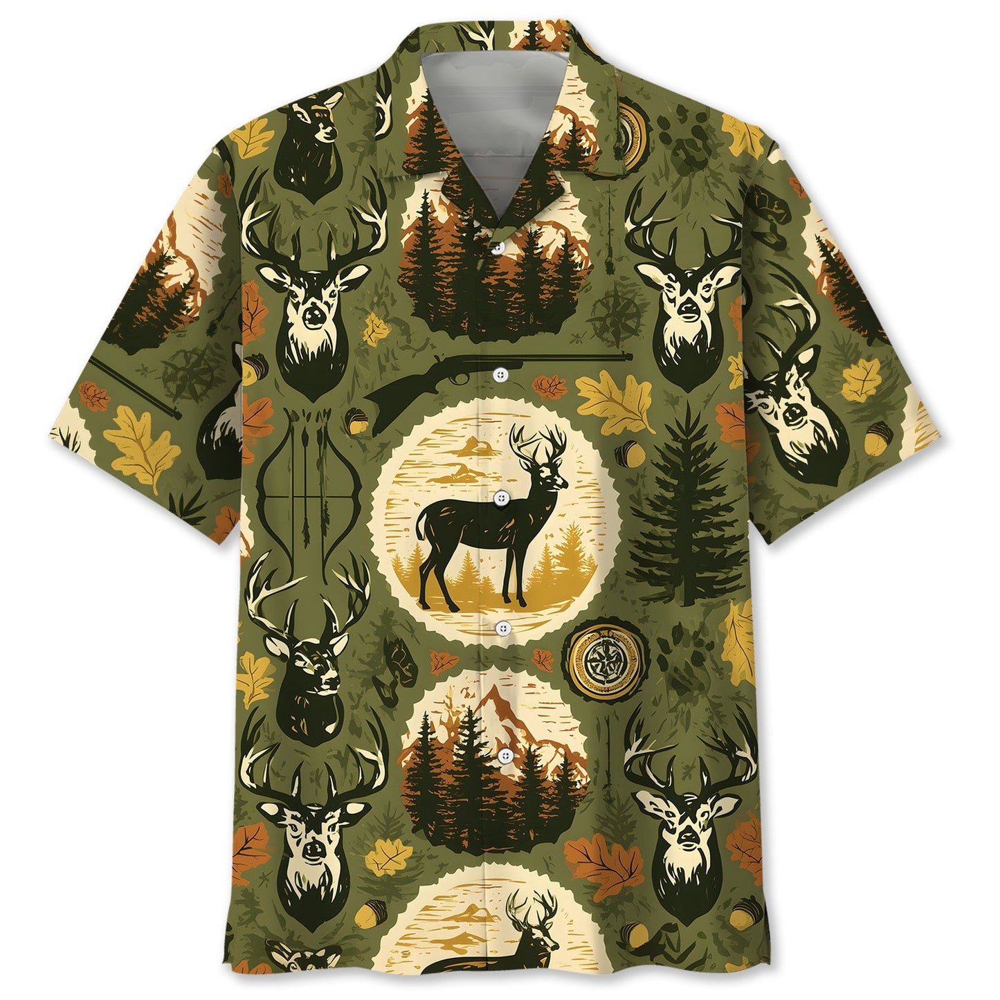 Retro Deer Hunting Badge Forest Hawaiian Shirt
