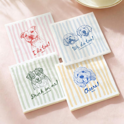 Custom Pet Napkins for Wedding, Personalized Dog and Cat Portrait from Photo, Dog Cocktail Engagement Serviettes, Pet Cocktail Napkins