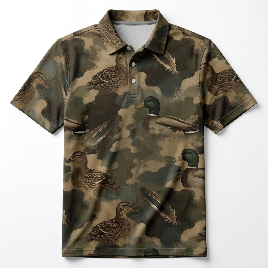 Duck Camouflage Graphic Pattern Men Polo Shirt