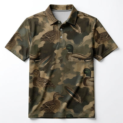 Duck Camouflage Graphic Pattern Men Polo Shirt