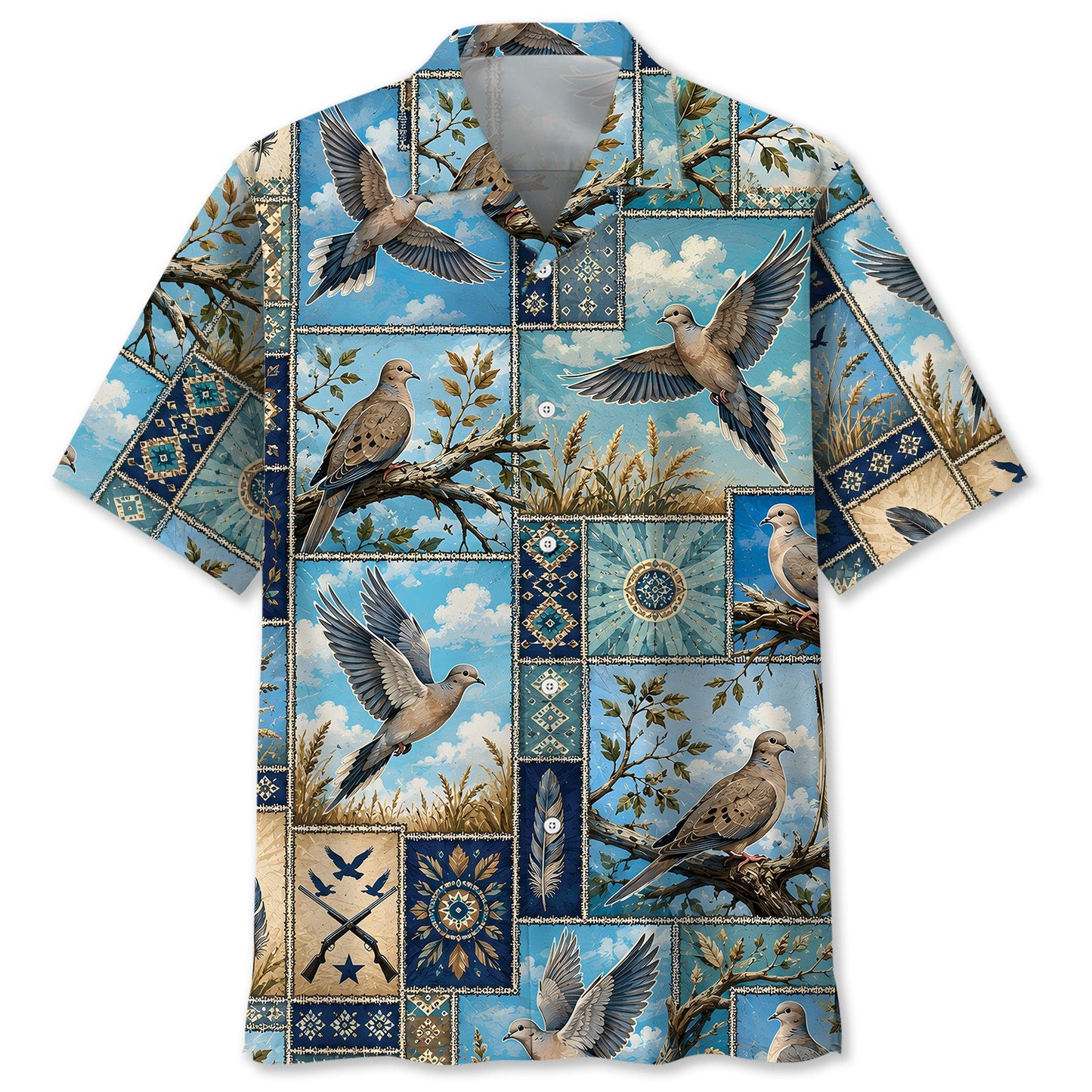 Dove Hunting Vintage Hunting Pattern Blue Hawaiian Shirt
