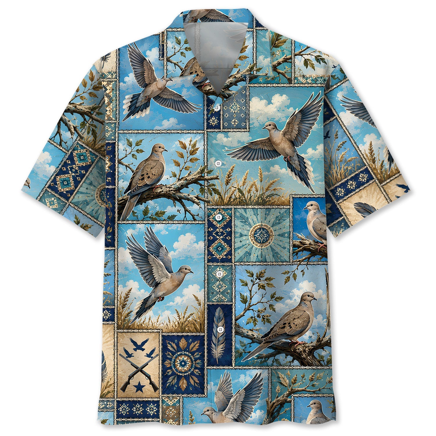 Dove Hunting Vintage Hunting Pattern Blue Hawaiian Shirt