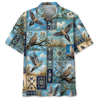 Dove Hunting Vintage Hunting Pattern Blue Hawaiian Shirt