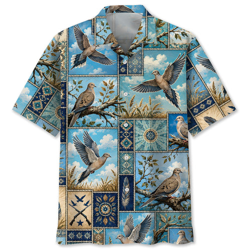 Dove Hunting Vintage Hunting Pattern Blue Hawaiian Shirt