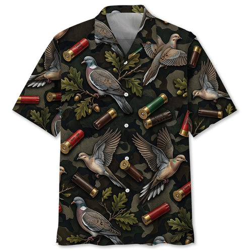 Vintage Wild Dove Hunting Camouflage Black Hawaiian Shirt