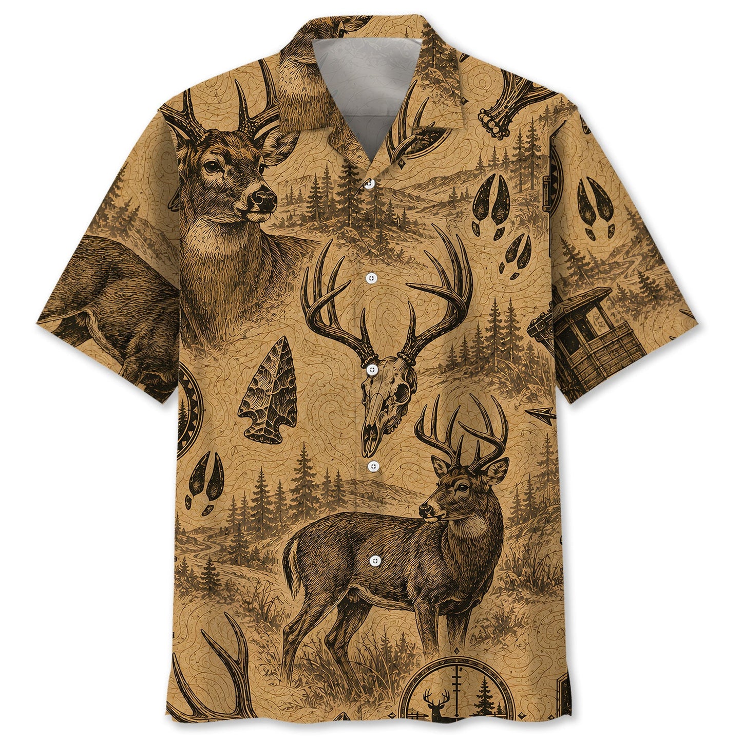 Deer Hunting Vintage Artwork Hawaiian Shirt