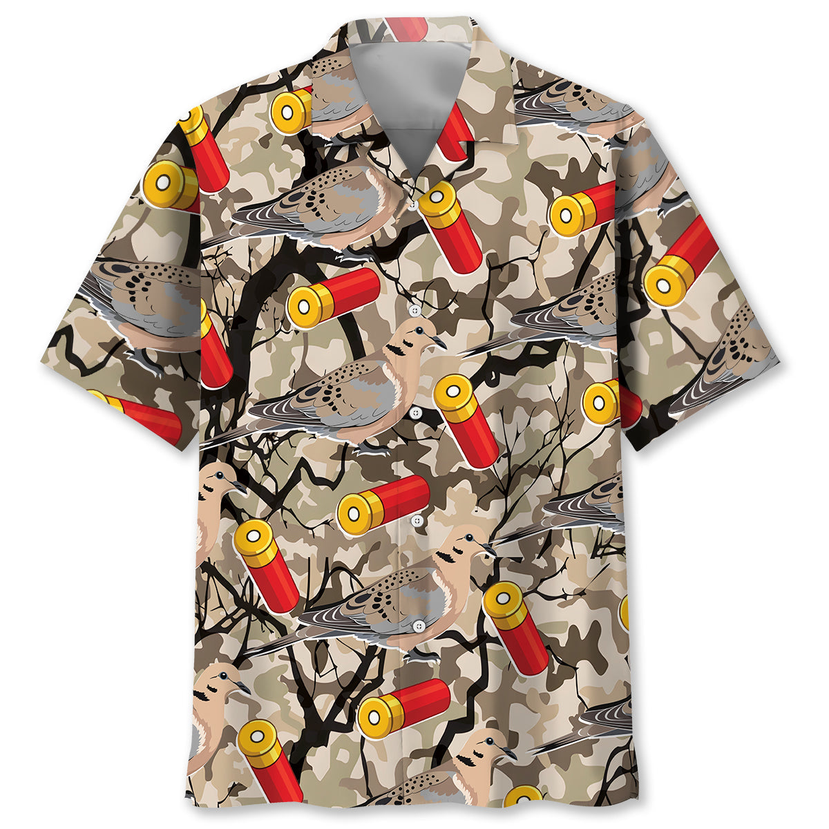 Camo Tree Branches Mourning Dove Hunting Hawaiian Shirt