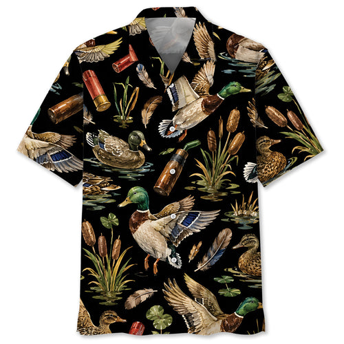 Duck Hunting Retro Black Hawaiian Shirt