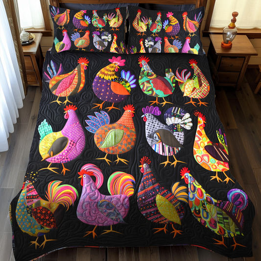 Chicken Hues Harmony 3-Piece Quilted Bedding Set - Single (59" x 70")