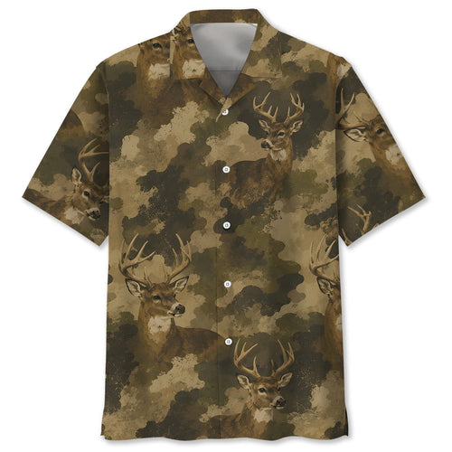 Deer Camouflage Graphic Pattern Hawaiian Shirt