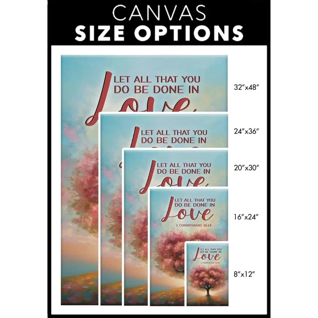 let all that you do be done in love heart shape tree wall art canvas (Landscape)