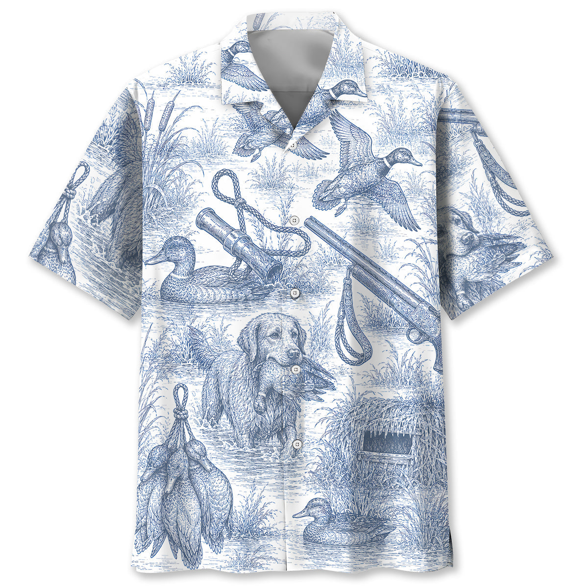 Blue and White Duck Hunting Hawaiian shirt