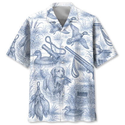 Blue and White Duck Hunting Hawaiian shirt