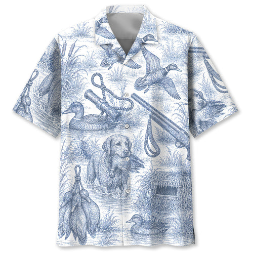 Blue and White Duck Hunting Hawaiian shirt