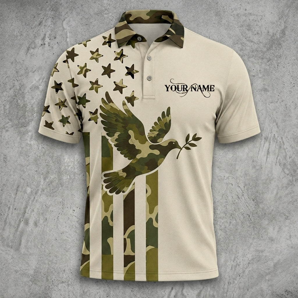 Custom Name Dove Hunting Camouflage Style Men Polo Shirt