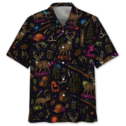 Retro Deer Hunting Colorful Hawaiian Shirt