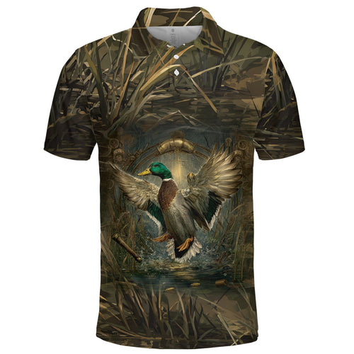 Mallard Duck Hunting Dark Camo Polo Men Shirt