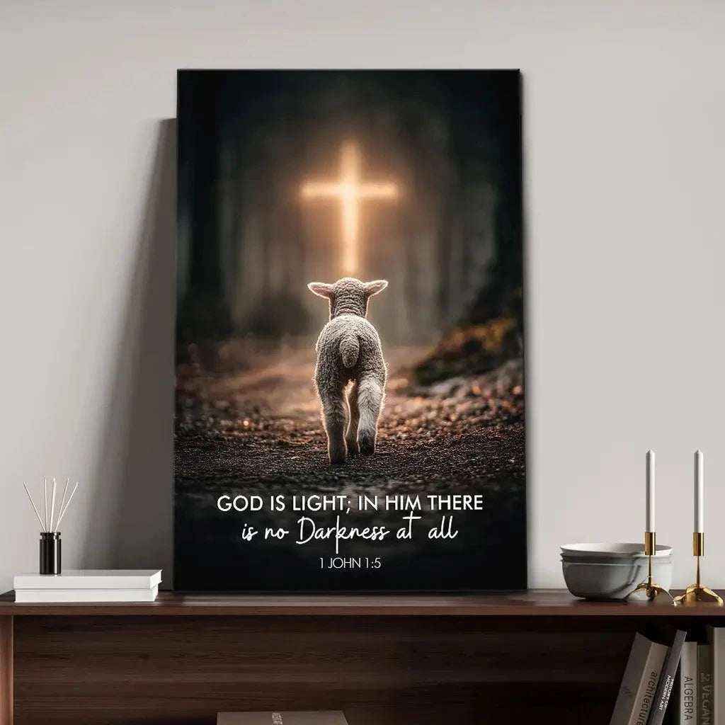 1 john 1 5 god is light lamb walking toward the cross canvas wall art (view 3)