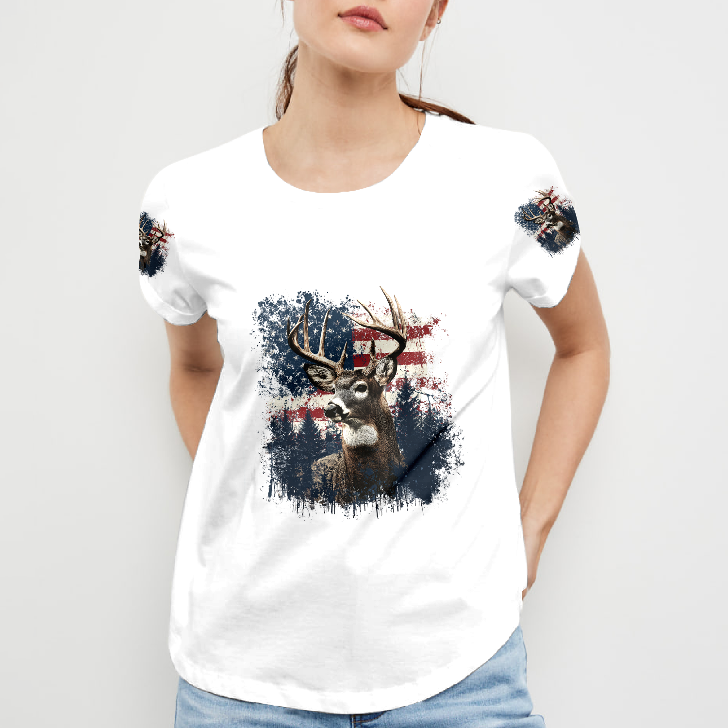 Vintage Patriotic Deer American Flag All Over Print Shirt