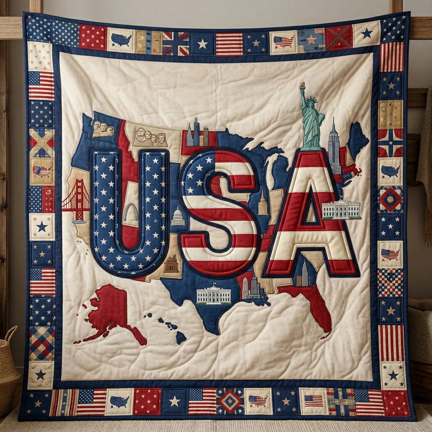 250 Years American Usa Quilt Blanket
