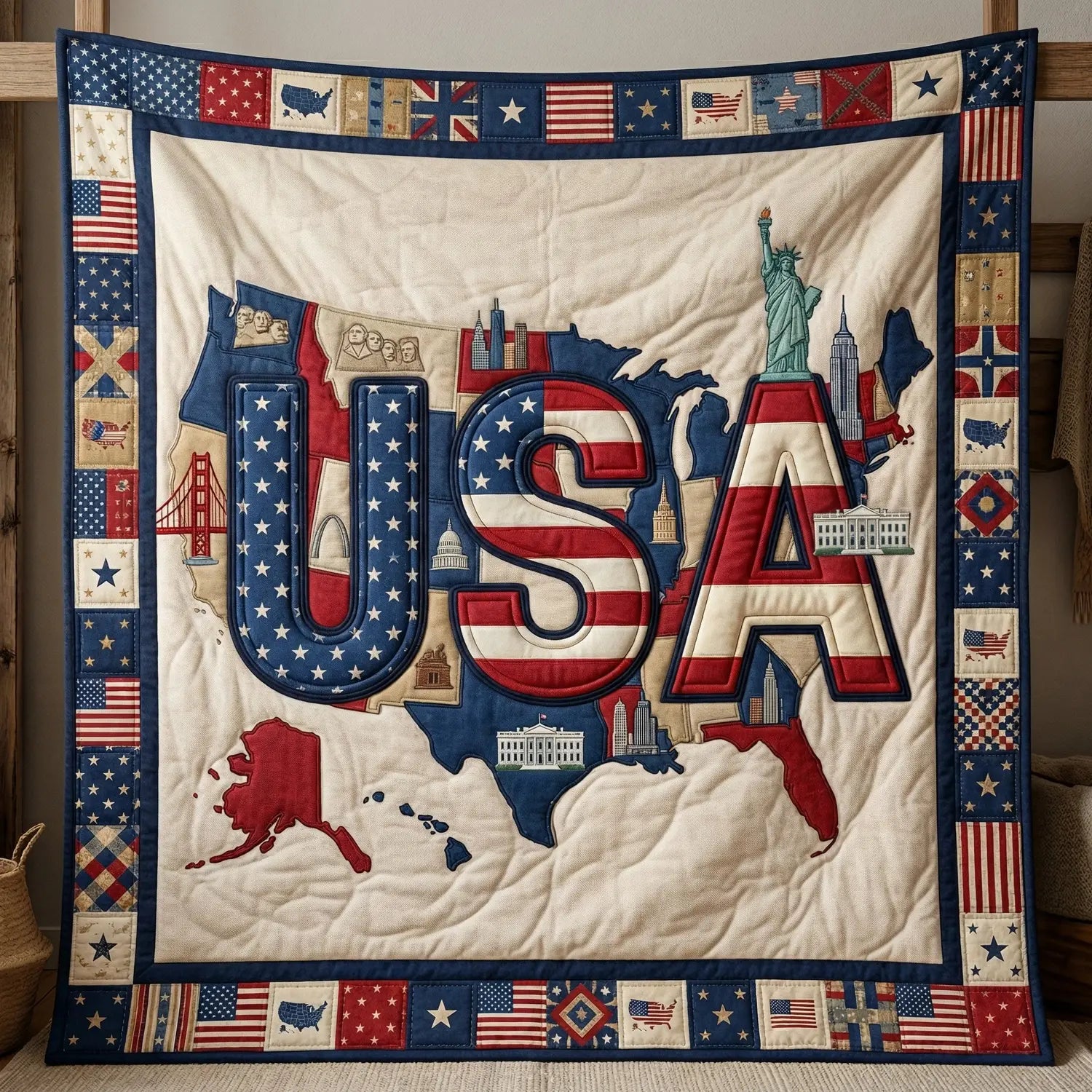 250 Years American Usa Quilt Blanket