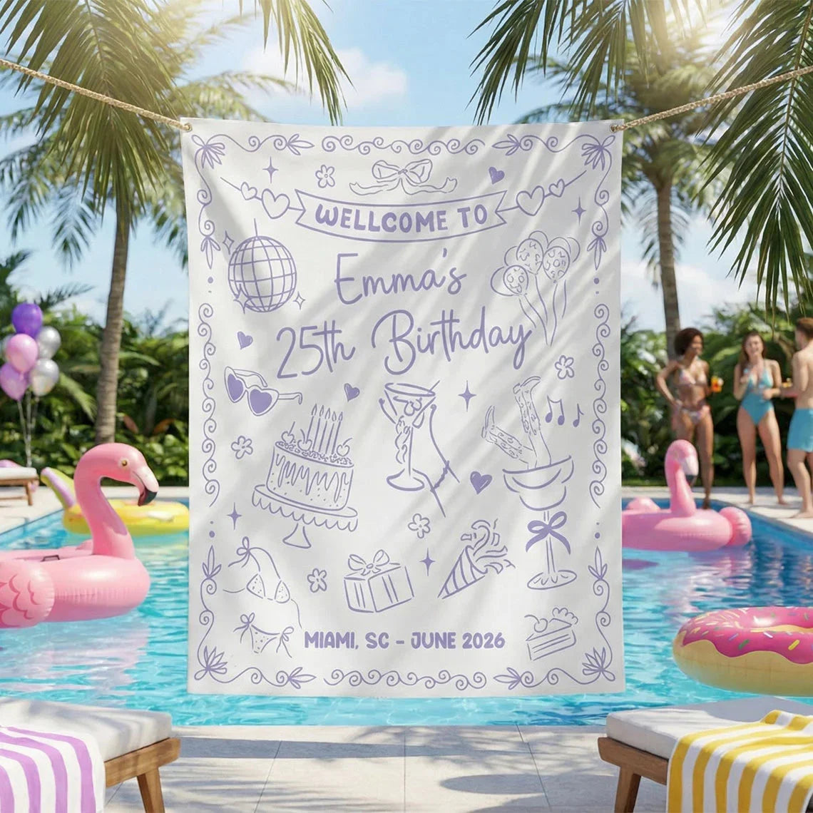 25th Birthday Banner Personalized Birthday Party Backdrop Custom Name Birthday Celebration Banner, personalized birthday b...