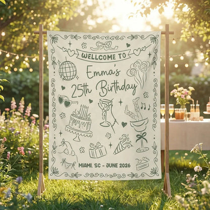 25th Birthday Banner Personalized Birthday Party Backdrop Custom Name Birthday Celebration Banner, personalized birthday b...