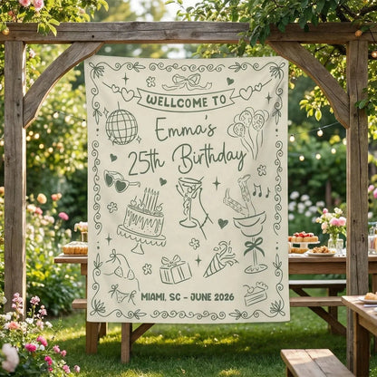 25th Birthday Banner Personalized Birthday Party Backdrop Custom Name Birthday Celebration Banner, personalized birthday b...