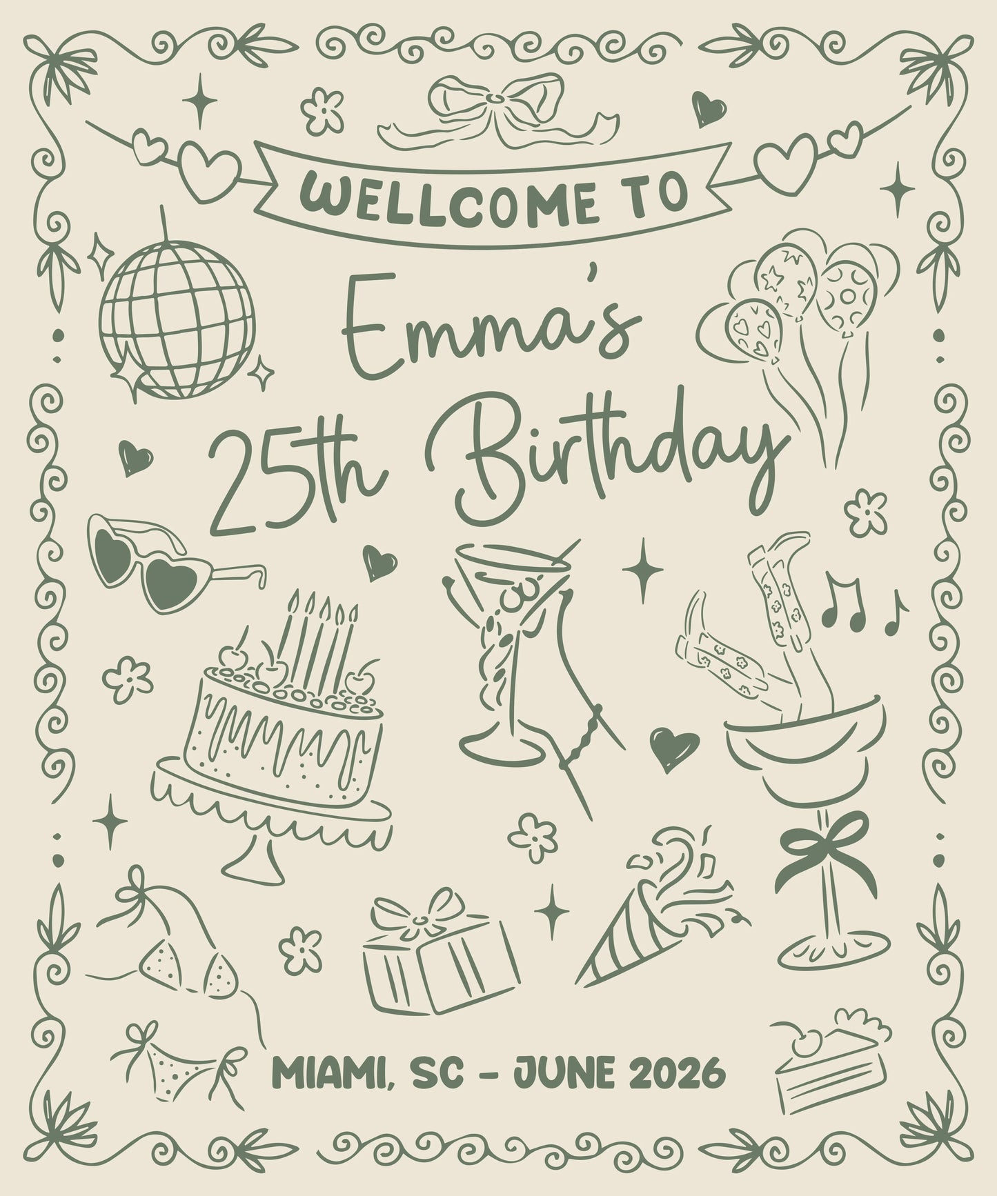 25th Birthday Banner Personalized Birthday Party Backdrop Custom Name Birthday Celebration Banner, personalized birthday b...