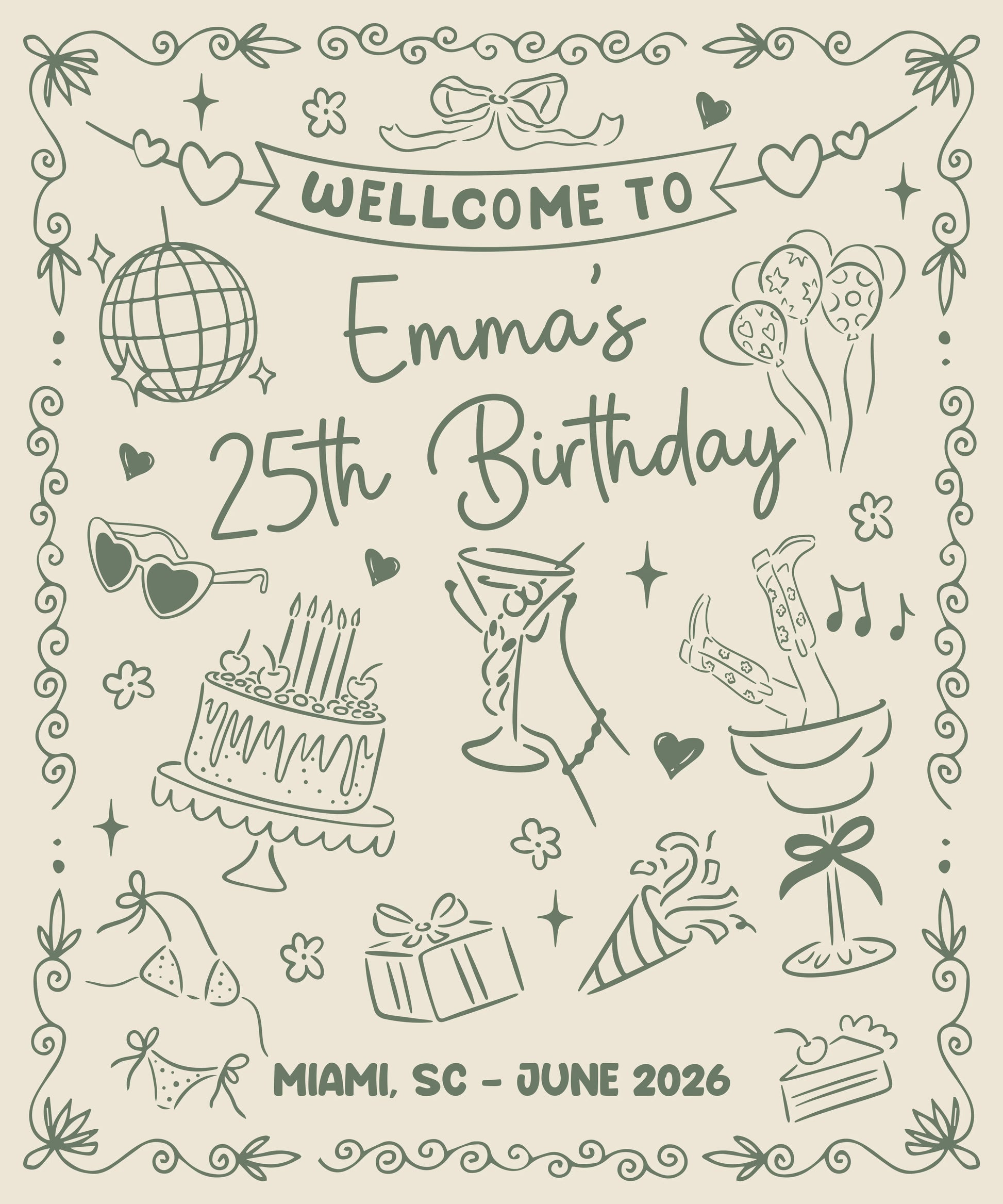 25th Birthday Banner Personalized Birthday Party Backdrop Custom Name Birthday Celebration Banner, personalized birthday b...