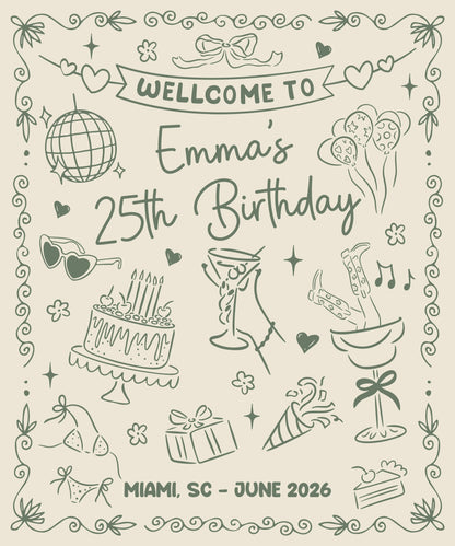25th Birthday Banner Personalized Birthday Party Backdrop Custom Name Birthday Celebration Banner, personalized birthday b...