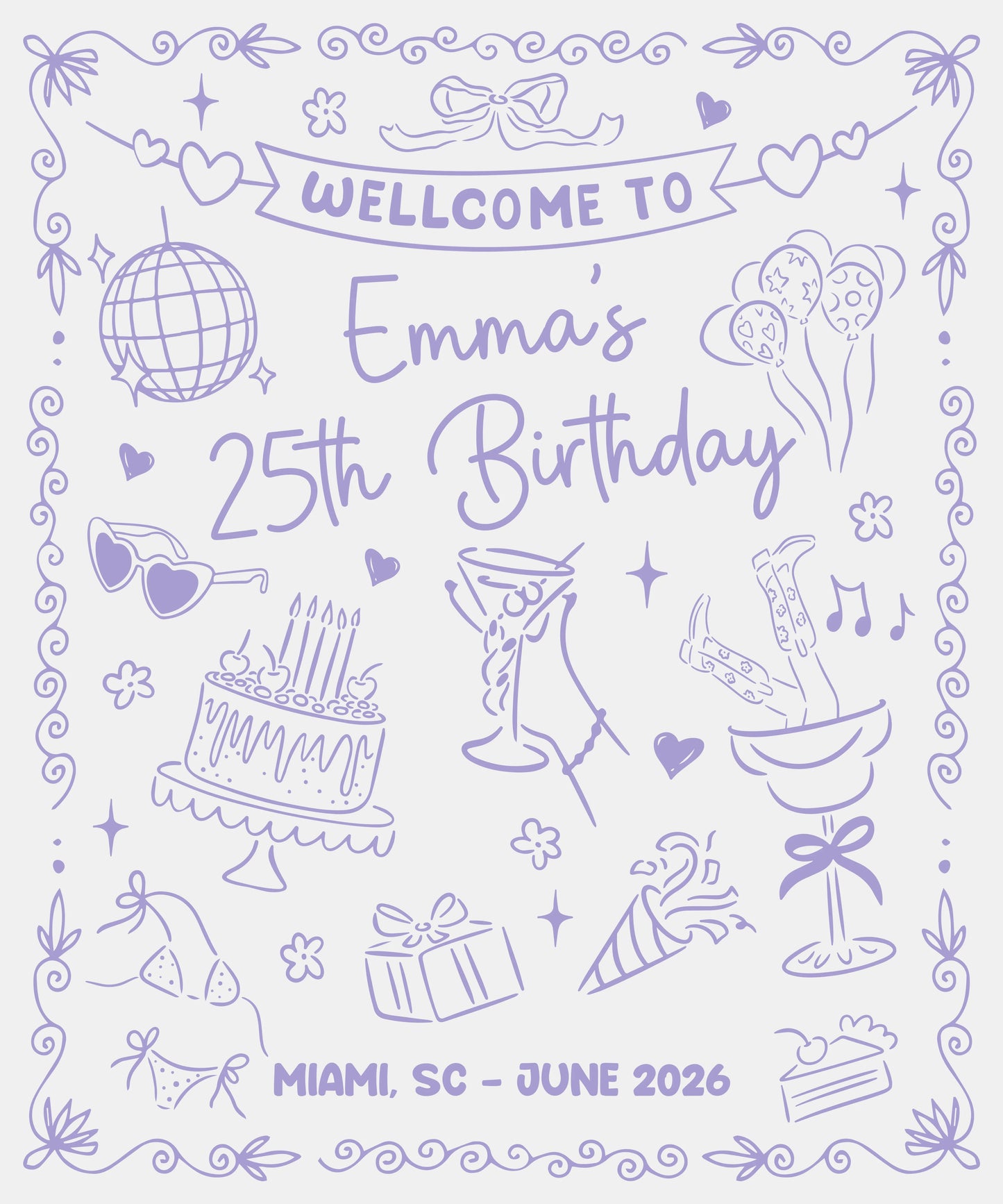 25th Birthday Banner Personalized Birthday Party Backdrop Custom Name Birthday Celebration Banner, personalized birthday b...