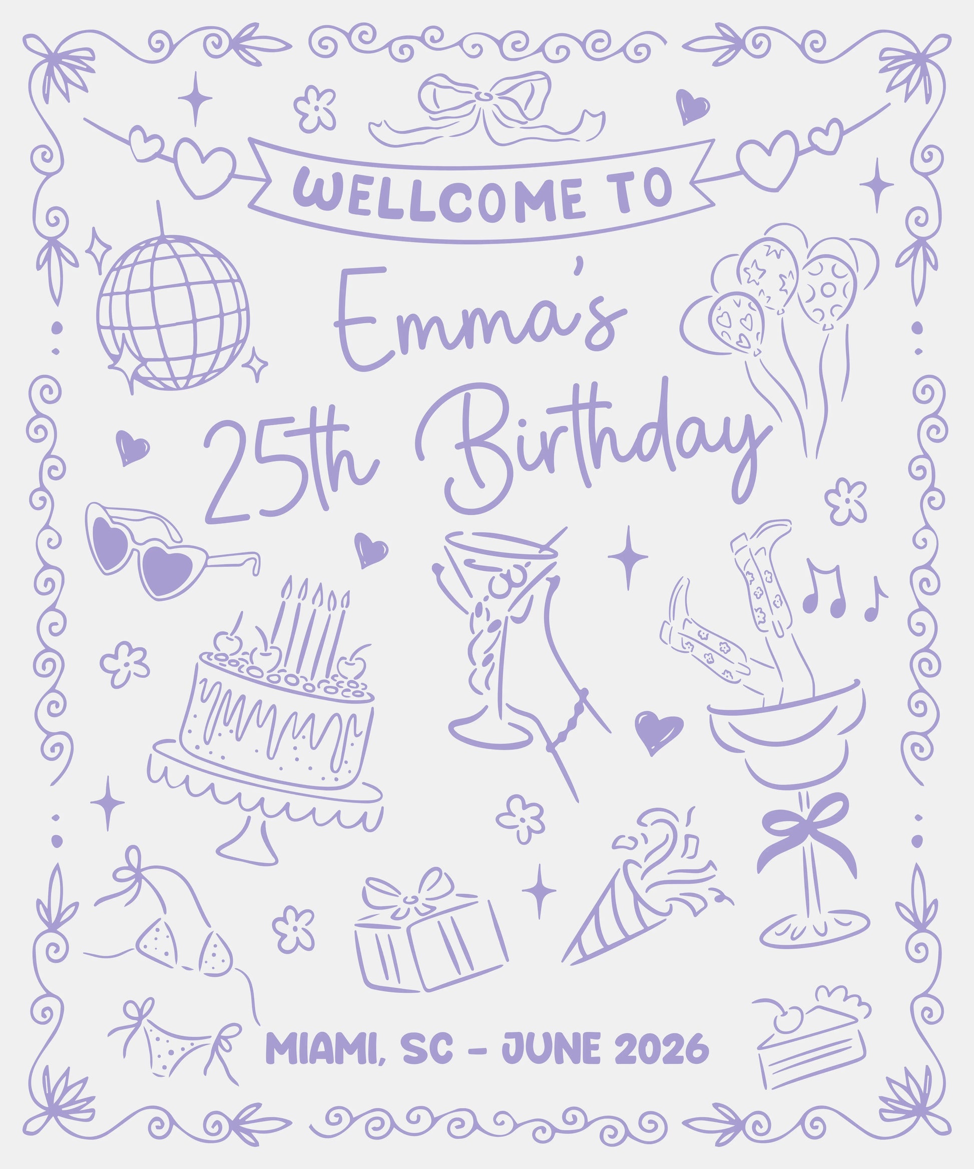 25th Birthday Banner Personalized Birthday Party Backdrop Custom Name Birthday Celebration Banner, personalized birthday b...