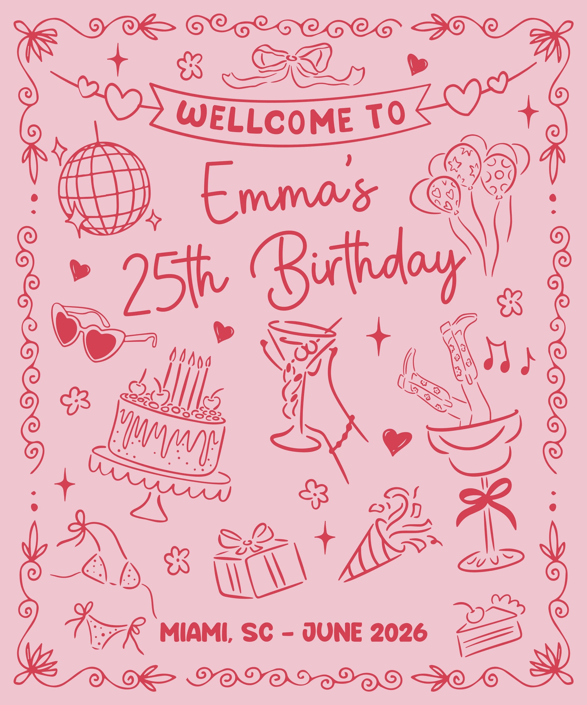 25th Birthday Banner Personalized Birthday Party Backdrop Custom Name Birthday Celebration Banner, personalized birthday b...