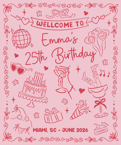 25th Birthday Banner Personalized Birthday Party Backdrop Custom Name Birthday Celebration Banner, personalized birthday b...