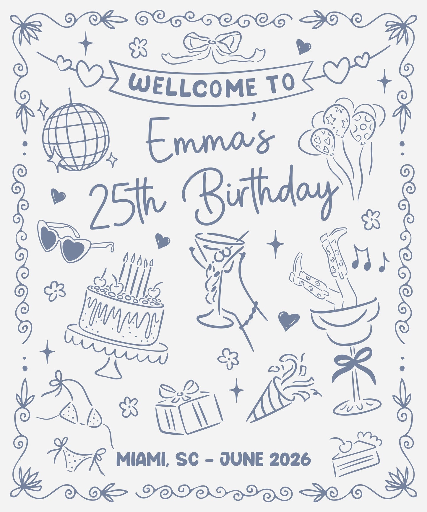 25th Birthday Banner Personalized Birthday Party Backdrop Custom Name Birthday Celebration Banner, personalized birthday b...