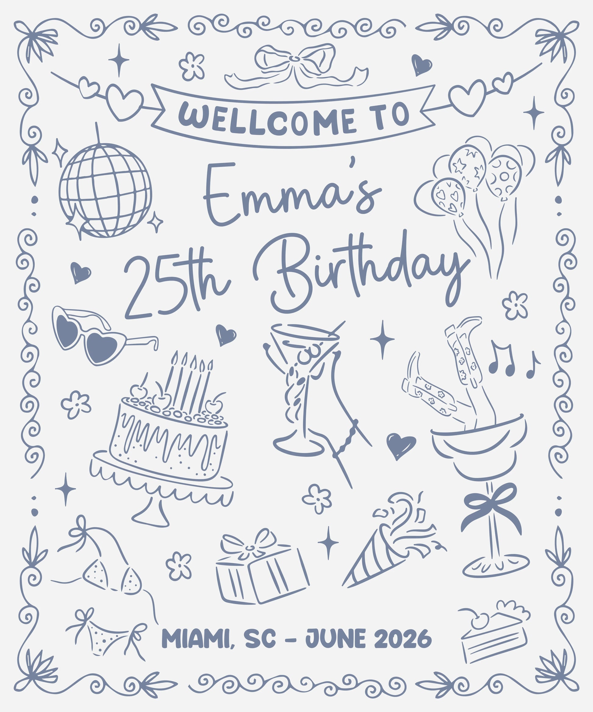 25th Birthday Banner Personalized Birthday Party Backdrop Custom Name Birthday Celebration Banner, personalized birthday b...