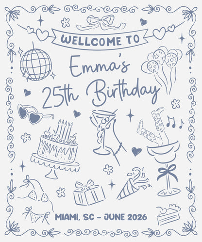 25th Birthday Banner Personalized Birthday Party Backdrop Custom Name Birthday Celebration Banner, personalized birthday b...