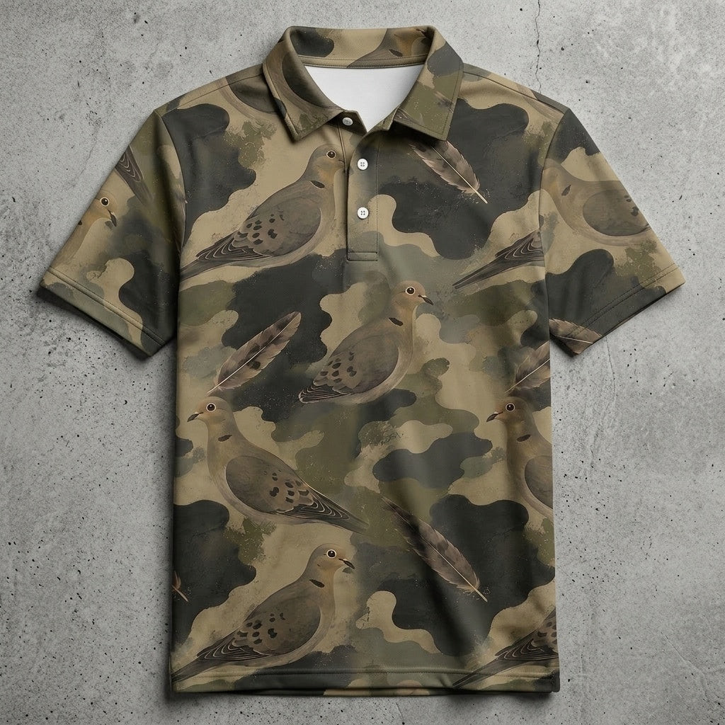 Dove Camouflage Graphic Pattern Men Polo Shirt