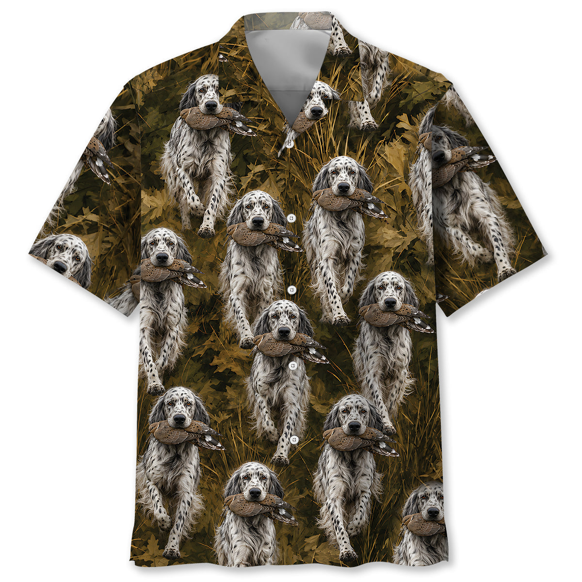 Camouflage English Setter Running With Mourning Dove Hawaiian Shirt