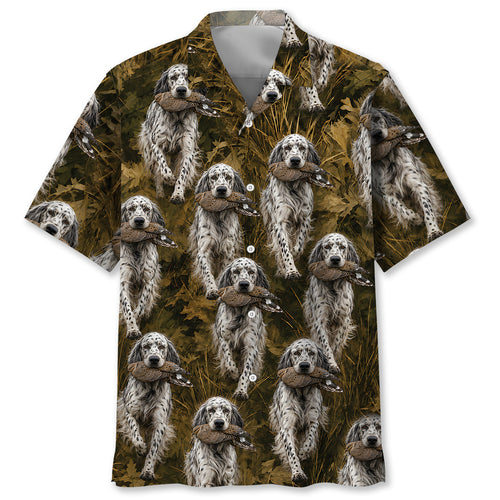Camouflage English Setter Running With Mourning Dove Hawaiian Shirt