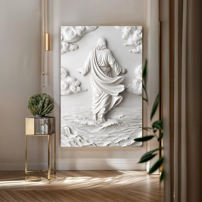 3D Minimalist Jesus Walking on Water Wall Art