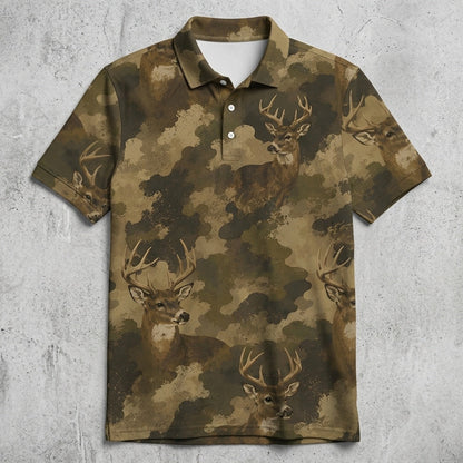 Deer Camouflage Graphic Pattern Men Polo Shirt