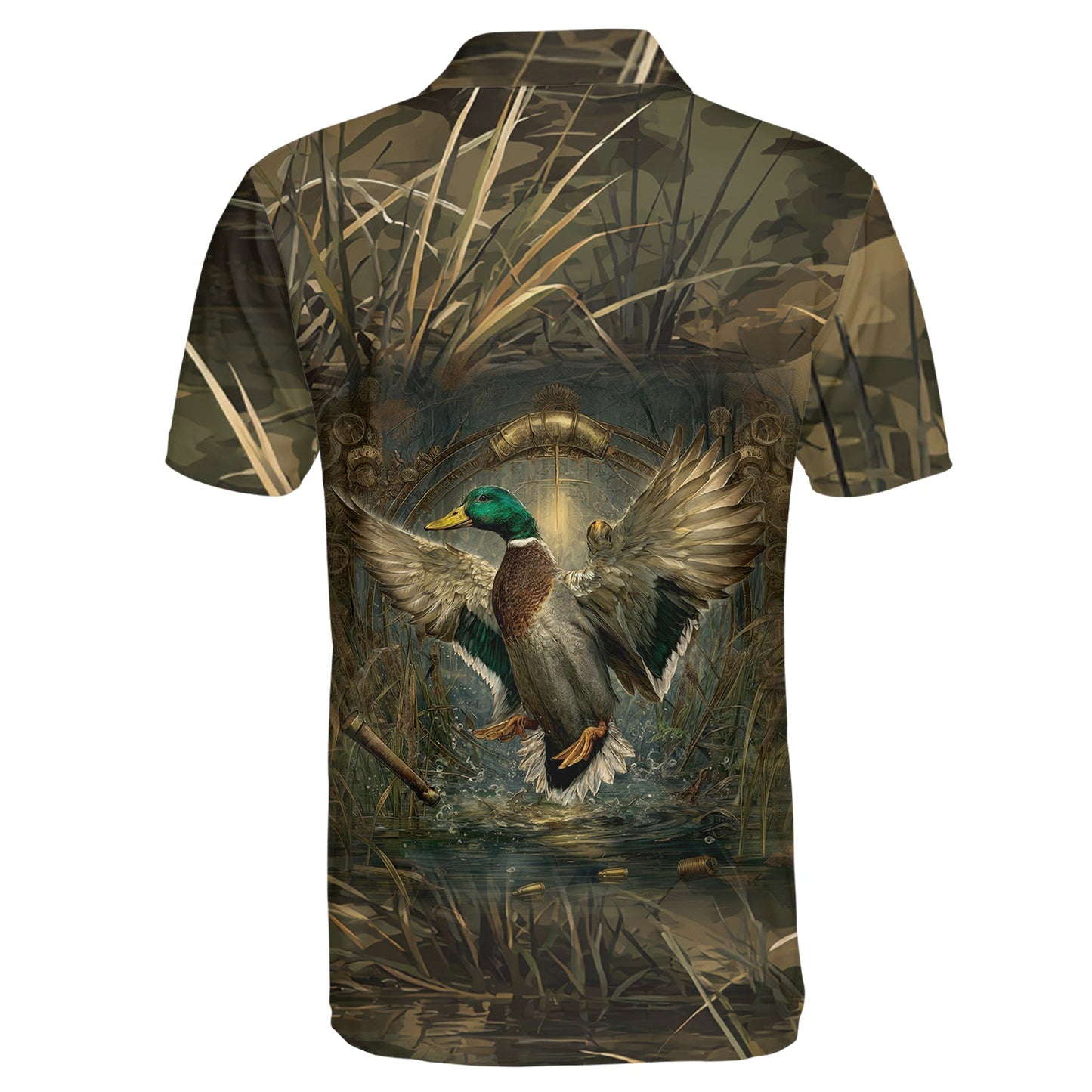 Mallard Duck Hunting Dark Camo Polo Men Shirt