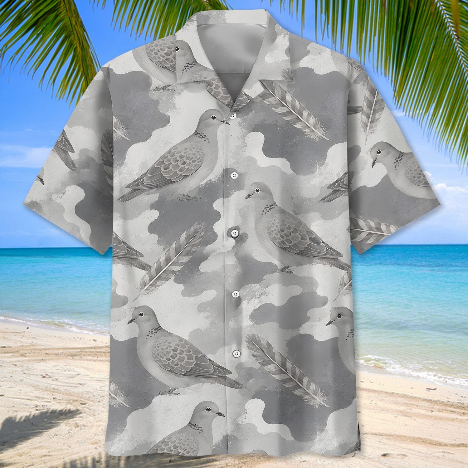 Wild Dove Gray Camouflage Hawaiian Shirt
