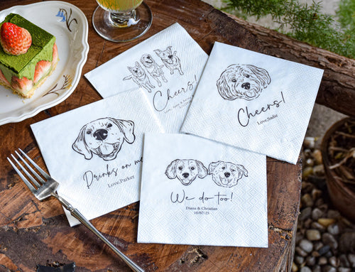 Custom Pet Wedding Cocktail Napkins, Personalized Pet Portrait for 1–3 Dogs or Cats, Colorful Wedding Party Supplies, Custom Photo