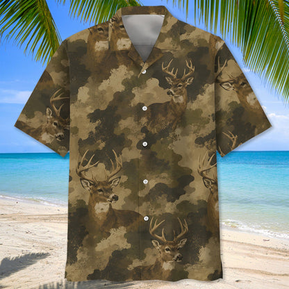 Deer Camouflage Graphic Pattern Hawaiian Shirt