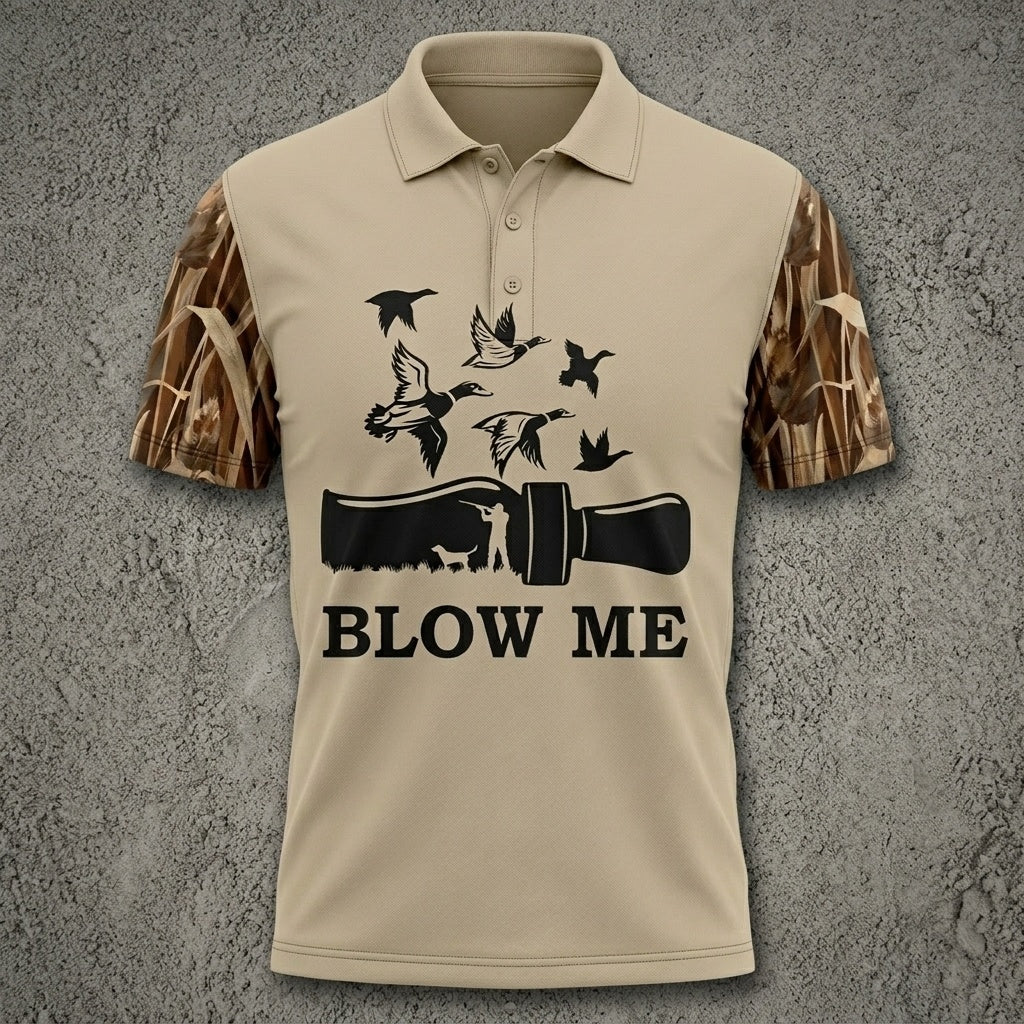 Blow Me Duck Hunting Camo Polo Men Shirt