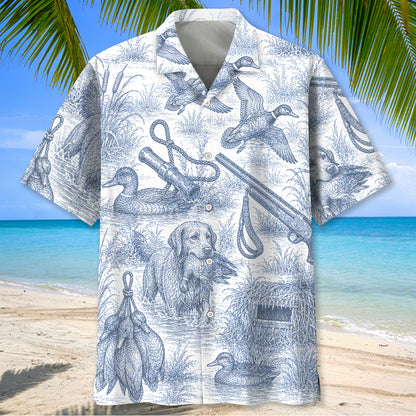 Blue and White Duck Hunting Hawaiian shirt